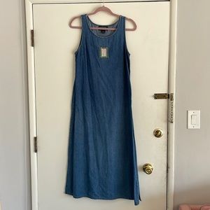Vintage Tank Top Long Blue Jean Dress with embroidered flower